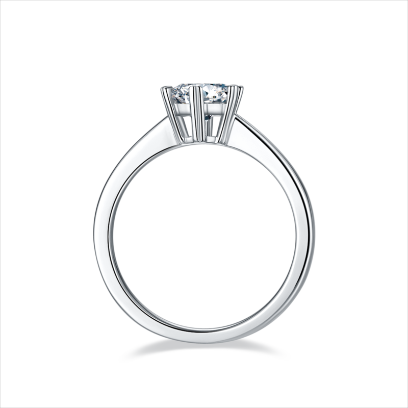 直臂Classic六爪S925银镀白金MoissaniteWomen's Ring1ctD级